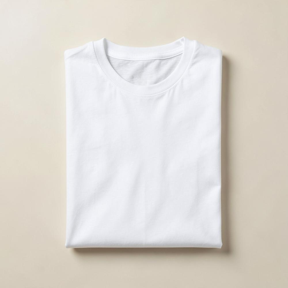T-shirt Core Cotton blanc posé à plat sur fond beige clair